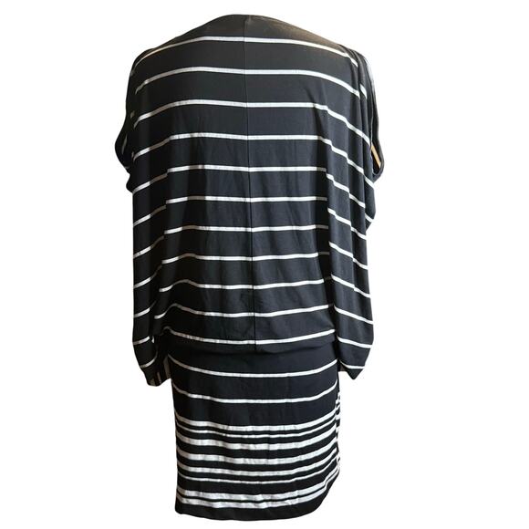 Max Studio Striped Dolman Blouson Bat Wing Dress, Black White, Medium, NWT - Picture 3 of 8